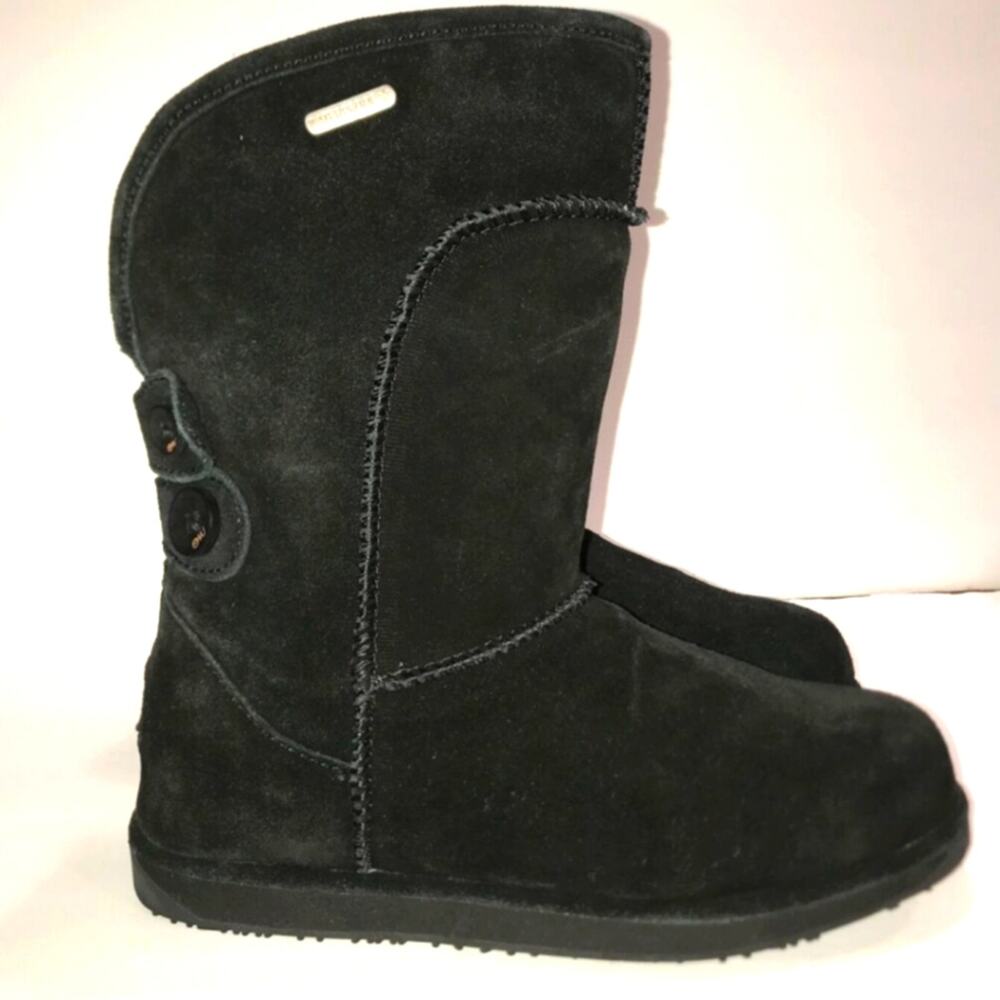 EMU Australia Charlotte Black Sheepskin Black Suede Leather Boots Winter Sz 7